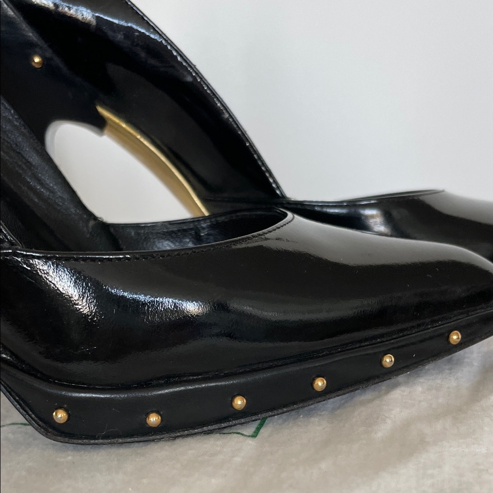 Gucci Black Patent Leather Pointed Studded Stiletto Heels - Picture 3 of 8